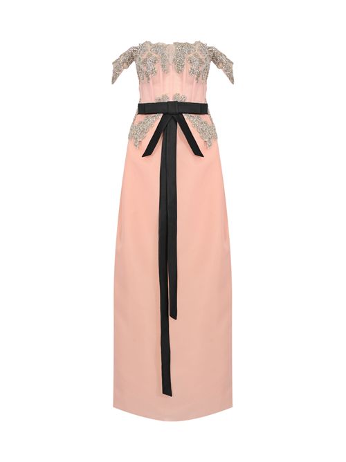 Abito lungo Ideas 99151 organza con ricami di strass e cristalli TARIK EDIZ | 99151ICE PINK